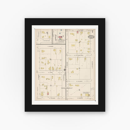 Old map wall art mockup — black gallery frame with white mat — Sanborn Fire Insurance Map from Tecumseh, Lenawee County, Michigan (1922), Sheet #0007