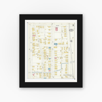 Old map wall art mockup — black gallery frame with white mat — Sanborn Fire Insurance Map from Newark, Licking County, Ohio (1905), Sheet #0005