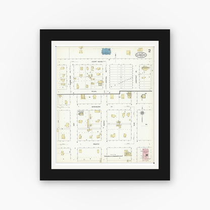 Old map wall art mockup — black gallery frame with white mat — Sanborn Fire Insurance Map from Elbow Lake, Grant County, Minnesota (1909), Sheet #0002