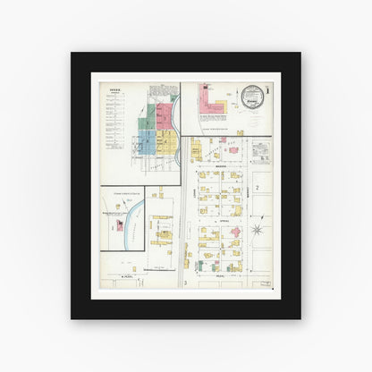 Old map wall art mockup — black gallery frame with white mat — Sanborn Fire Insurance Map from Winamac, Pulaski County, Indiana (1899) - Complete Map Set
