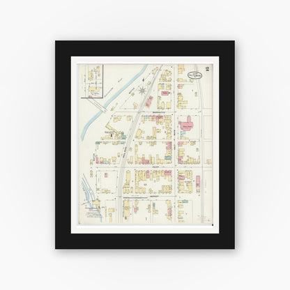 Old map wall art mockup — black gallery frame with white mat — Sanborn Fire Insurance Map from Saltsburg, Indiana County, Pennsylvania (1897), Sheet #0002