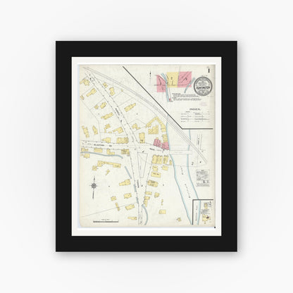 Old map wall art mockup — black gallery frame with white mat — Sanborn Fire Insurance Map from Huntington, Hampshire County, Massachusetts (1912) - Complete Map Set