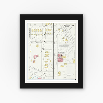 Old map wall art mockup — black gallery frame with white mat — Sanborn Fire Insurance Map from Menominee, Menominee County, Michigan (1921), Sheet #0029