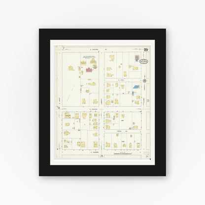 Old map wall art mockup — black gallery frame with white mat — Sanborn Fire Insurance Map from Orlando, Orange County, Florida (1913), Sheet #0019