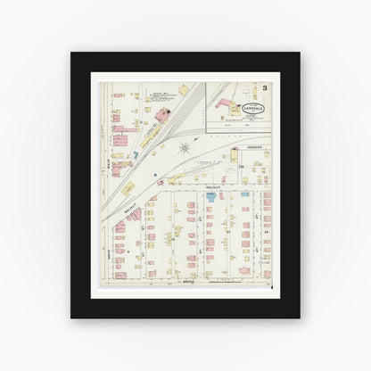 Old map wall art mockup — black gallery frame with white mat — Sanborn Fire Insurance Map from Lansdale, Montgomery County, Pennsylvania (1891), Sheet #0003