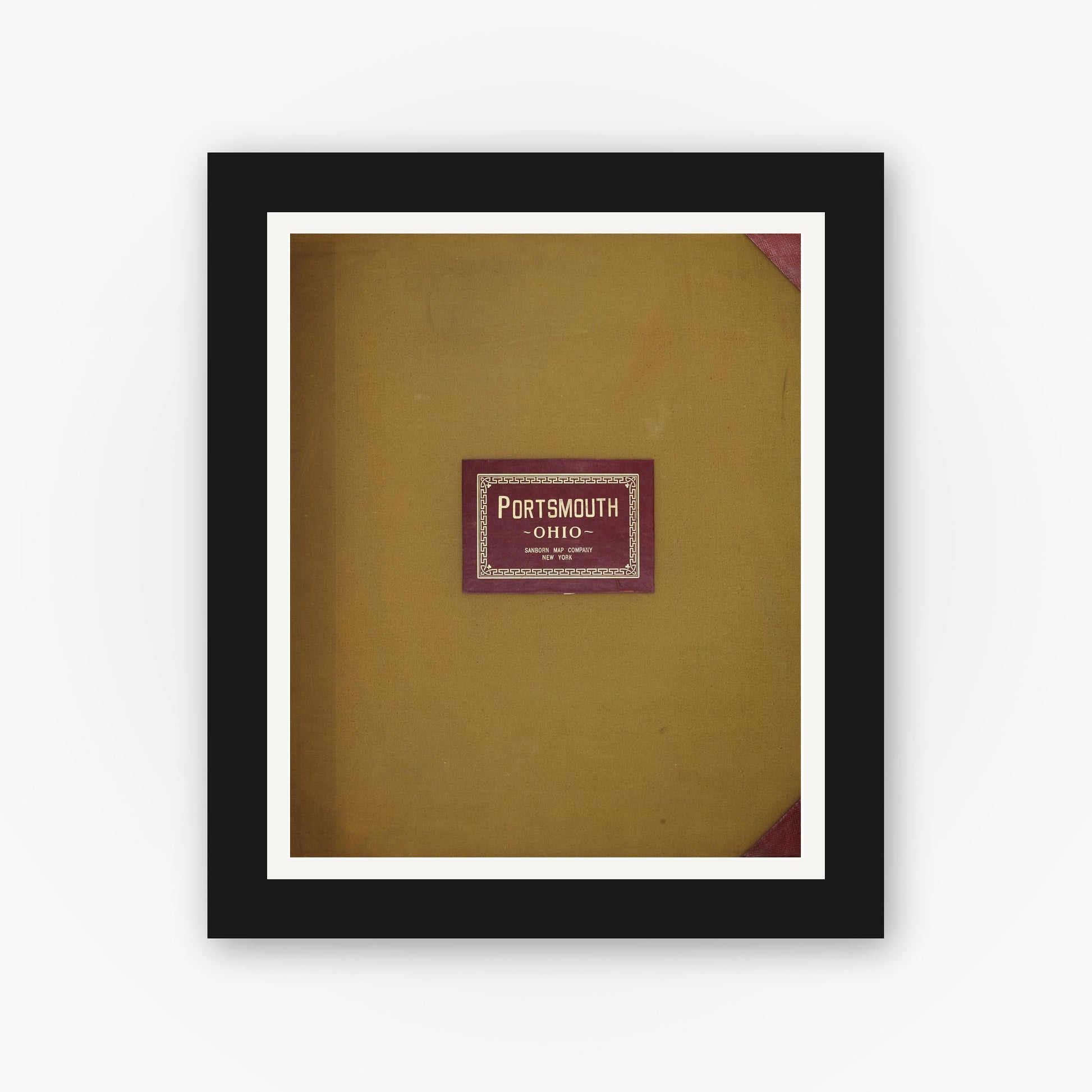 Old map wall art mockup — black gallery frame with white mat — Sanborn Fire Insurance Map from Portsmouth, Scioto County, Ohio (1950), Sheet #0001