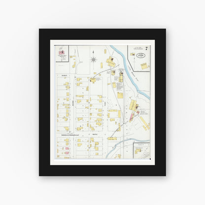 Old map wall art mockup — black gallery frame with white mat — Sanborn Fire Insurance Map from Carmi, White County, Illinois (1899), Sheet #0007