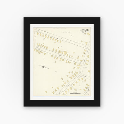 Old map wall art mockup — black gallery frame with white mat — Sanborn Fire Insurance Map from Perry, Wyoming County, New York (1913), Sheet #0013