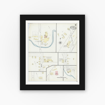 Old map wall art mockup — black gallery frame with white mat — Sanborn Fire Insurance Map from Cattaraugus, Cattaraugus County, New York (1891), Sheet #0002