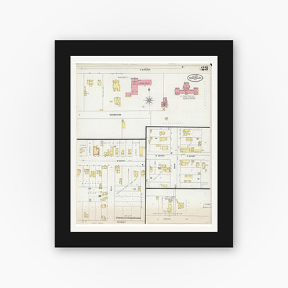 Old map wall art mockup — black gallery frame with white mat — Sanborn Fire Insurance Map from Fond du Lac, Fond du Lac County, Wisconsin (1898), Sheet #0023
