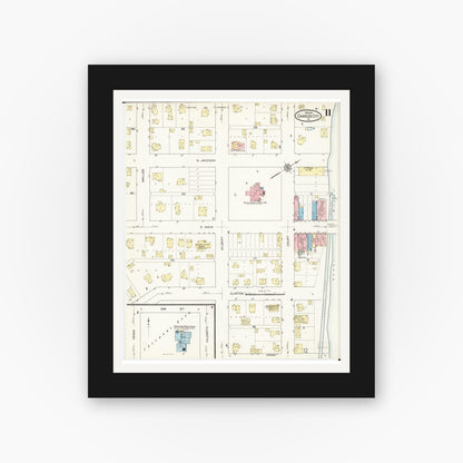 Old map wall art mockup — black gallery frame with white mat — Sanborn Fire Insurance Map from Charles City, Floyd County, Iowa (1915), Sheet #0011