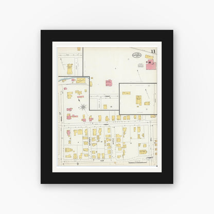 Old map wall art mockup — black gallery frame with white mat — Sanborn Fire Insurance Map from Chicopee, Hampden County, Massachusetts (1902), Sheet #0011