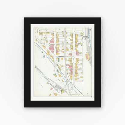 Old map wall art mockup — black gallery frame with white mat — Sanborn Fire Insurance Map from Duncannon, Perry County, Pennsylvania (1904), Sheet #0003