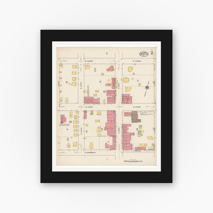 Old map wall art mockup — black gallery frame with white mat — Sanborn Fire Insurance Map from Marion, Mcdowell County, North Carolina (1922), Sheet #0002