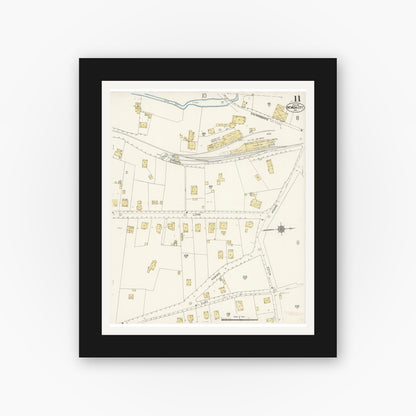 Old map wall art mockup — black gallery frame with white mat — Sanborn Fire Insurance Map from Nevada City, Nevada County, California (1912), Sheet #0011