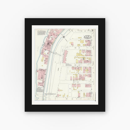 Old map wall art mockup — black gallery frame with white mat — Sanborn Fire Insurance Map from Turners Falls, Franklin County, Massachusetts (1909), Sheet #0003