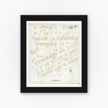 Old map wall art mockup — black gallery frame with white mat — Sanborn Fire Insurance Map from Adrian, Lenawee County, Michigan (1916), Sheet #0010