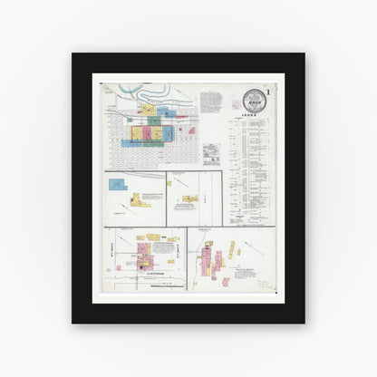 Old map wall art mockup — black gallery frame with white mat — Sanborn Fire Insurance Map from New Ulm, Brown County, Minnesota (1905) - Complete Map Set