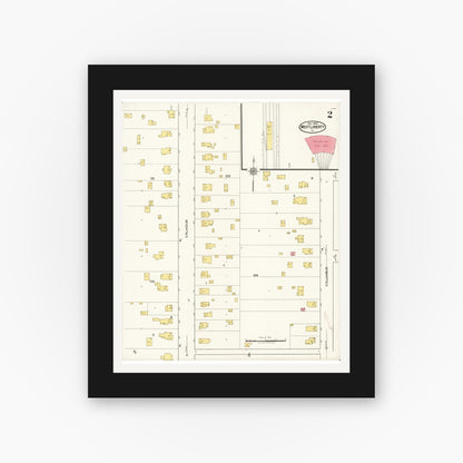 Old map wall art mockup — black gallery frame with white mat — Sanborn Fire Insurance Map from West Liberty, Muscatine County, Iowa (1922), Sheet #0002