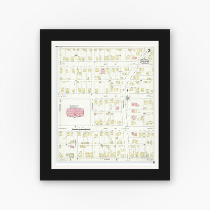 Old map wall art mockup — black gallery frame with white mat — Sanborn Fire Insurance Map from Salem, Columbiana County, Ohio (1909), Sheet #0003