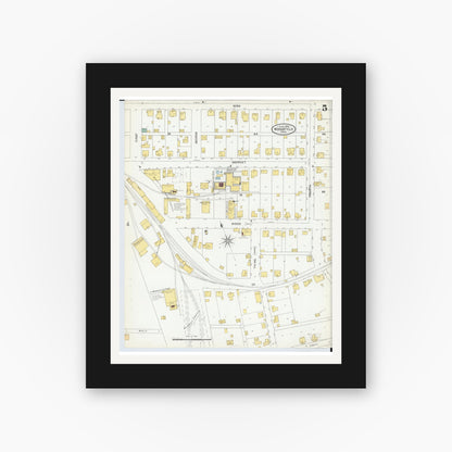 Old map wall art mockup — black gallery frame with white mat — Sanborn Fire Insurance Map from Woodsfield, Monroe County, Ohio (1905), Sheet #0005