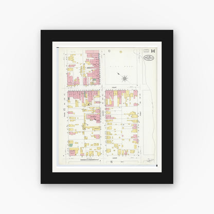 Old map wall art mockup — black gallery frame with white mat — Sanborn Fire Insurance Map from Gallipolis, Gallia County, Ohio (1908), Sheet #0014