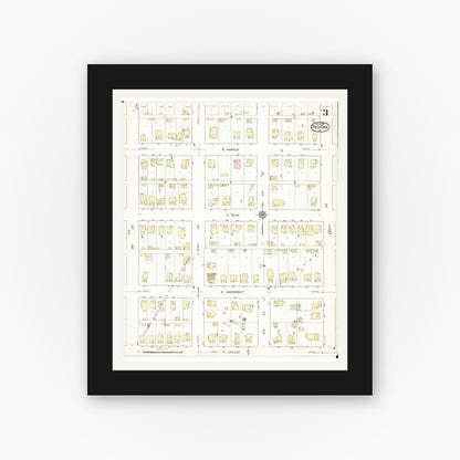 Old map wall art mockup — black gallery frame with white mat — Sanborn Fire Insurance Map from Red Oak, Montgomery County, Iowa (1914), Sheet #0003