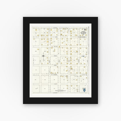 Old map wall art mockup — black gallery frame with white mat — Sanborn Fire Insurance Map from Llano, Llano County, Texas (1921), Sheet #0008