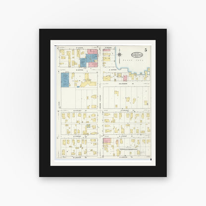 Old map wall art mockup — black gallery frame with white mat — Sanborn Fire Insurance Map from Charlevoix, Charlevoix County, Michigan (1917), Sheet #0005