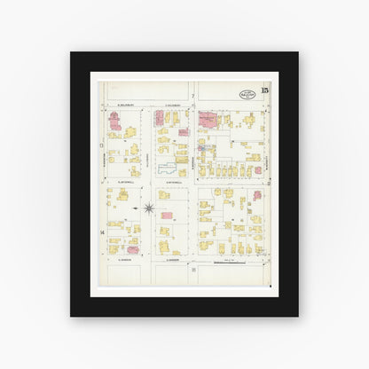 Old map wall art mockup — black gallery frame with white mat — Sanborn Fire Insurance Map from Raleigh, Wake County, North Carolina (1903), Sheet #0015