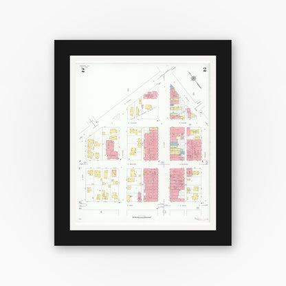 Old map wall art mockup — black gallery frame with white mat — Sanborn Fire Insurance Map from Harvard, McHenry County, Illinois (1934), Sheet #0002