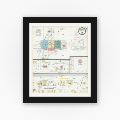 Old map wall art mockup — black gallery frame with white mat — Sanborn Fire Insurance Map from Flora, Clay County, Illinois (1899) - Complete Map Set