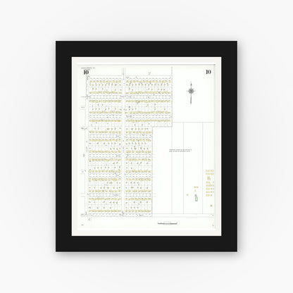 Old map wall art mockup — black gallery frame with white mat — Sanborn Fire Insurance Map from Grand Prairie, Dallas County, Texas (1943), Sheet #0010