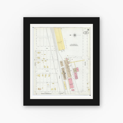Old map wall art mockup — black gallery frame with white mat — Sanborn Fire Insurance Map from Alma, Gratiot County, Michigan (1902), Sheet #0006