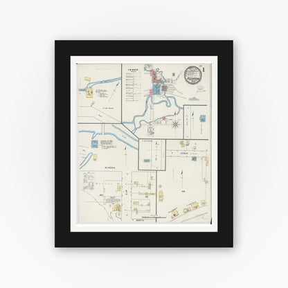 Old map wall art mockup — black gallery frame with white mat — Sanborn Fire Insurance Map from Rushford, Fillmore County, Minnesota (1894) - Complete Map Set