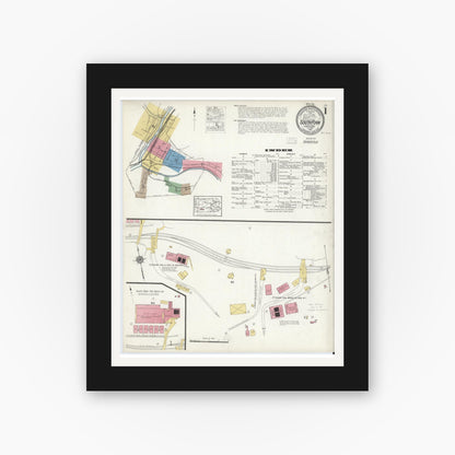 Old map wall art mockup — black gallery frame with white mat — Sanborn Fire Insurance Map from South Fork, Cambria County, Pennsylvania (1916), Sheet #0001