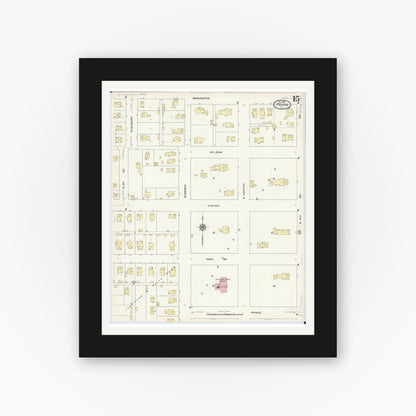 Old map wall art mockup — black gallery frame with white mat — Sanborn Fire Insurance Map from Pekin, Tazewell County, Illinois (1909), Sheet #0015