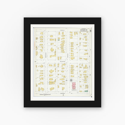 Old map wall art mockup — black gallery frame with white mat — Sanborn Fire Insurance Map from Traverse City, Grand Traverse County, Michigan (1904), Sheet #0005
