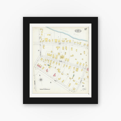 Old map wall art mockup — black gallery frame with white mat — Sanborn Fire Insurance Map from Chicopee, Hampden County, Massachusetts (1902), Sheet #0017