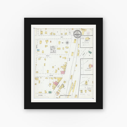 Old map wall art mockup — black gallery frame with white mat — Sanborn Fire Insurance Map from Orfordville, Rock County, Wisconsin (1904), Sheet #0001
