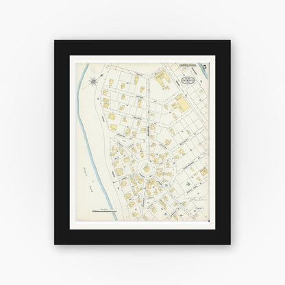 Old map wall art mockup — black gallery frame with white mat — Sanborn Fire Insurance Map from Falmouth, Barnstable County, Massachusetts (1906), Sheet #0005