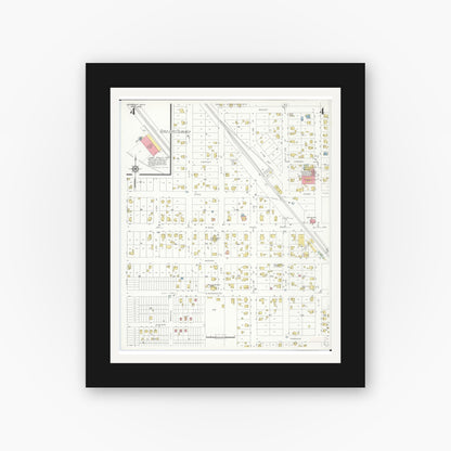 Old map wall art mockup — black gallery frame with white mat — Sanborn Fire Insurance Map from Brighton, Livington County, Michigan (1938), Sheet #0004