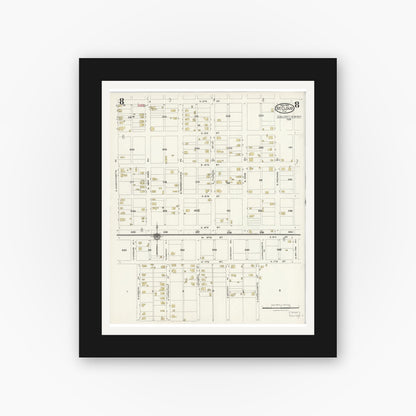 Old map wall art mockup — black gallery frame with white mat — Sanborn Fire Insurance Map from Saint Cloud, Osceola County, Florida (1924), Sheet #0008