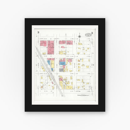 Old map wall art mockup — black gallery frame with white mat — Sanborn Fire Insurance Map from Royal Oak, Oakland County, Michigan (1926), Sheet #0003