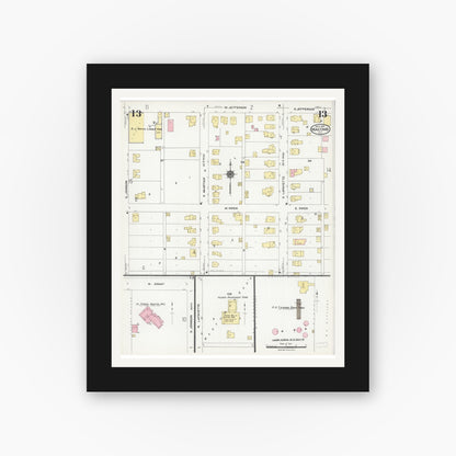 Old map wall art mockup — black gallery frame with white mat — Sanborn Fire Insurance Map from Macomb, Mcdonough County, Illinois (1924), Sheet #0013