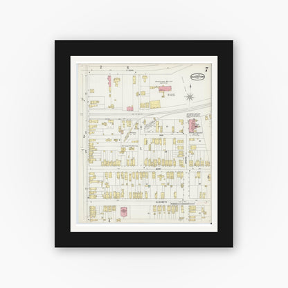 Old map wall art mockup — black gallery frame with white mat — Sanborn Fire Insurance Map from Bordentown, Burlington County, New Jersey (1897), Sheet #0007