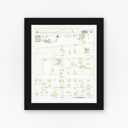 Old map wall art mockup — black gallery frame with white mat — Sanborn Fire Insurance Map from Rosenberg, Fort Bend County, Texas (1926), Sheet #0004