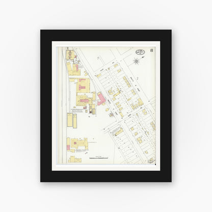 Old map wall art mockup — black gallery frame with white mat — Sanborn Fire Insurance Map from Gas City, Grant County, Indiana (1904), Sheet #0008