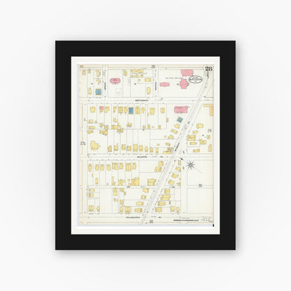 Old map wall art mockup — black gallery frame with white mat — Sanborn Fire Insurance Map from Pittston, Luzerne County, Pennsylvania (1903), Sheet #0028