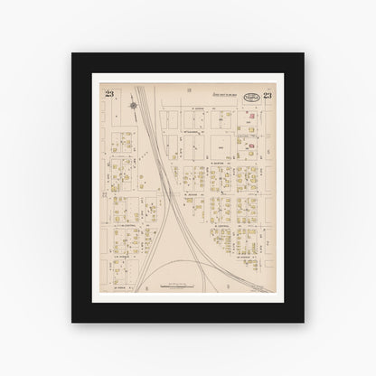 Old map wall art mockup — black gallery frame with white mat — Sanborn Fire Insurance Map from Temple, Bell County, Texas (1922), Sheet #0023